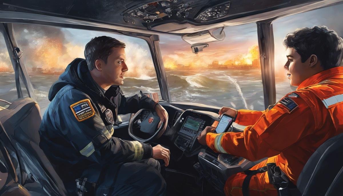 Illustration of a first responder communicating with a person with ASD during an emergency