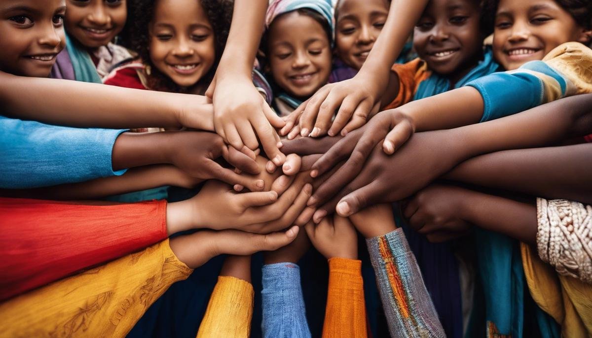 An image of children from diverse cultures holding hands, symbolizing acceptance and inclusivity.