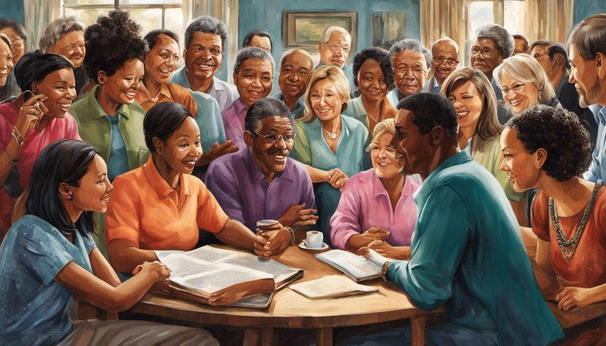 Illustration depicting a diverse group of people communicating and understanding each other, showing the importance of embracing different means of communication in our society.
