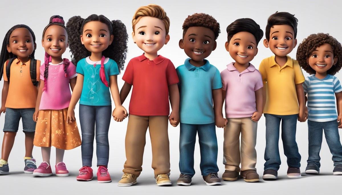 A diverse group of children holding hands and smiling, representing the importance of acceptance and inclusion.