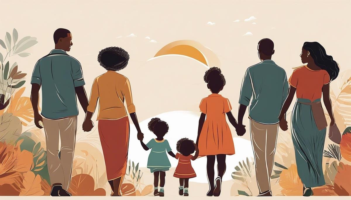Illustration of a diverse family holding hands, symbolizing unity and support