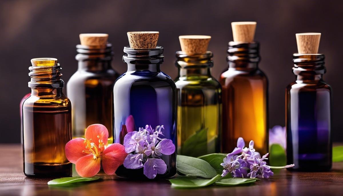 Image description: A variety of essential oil bottles with different scents.