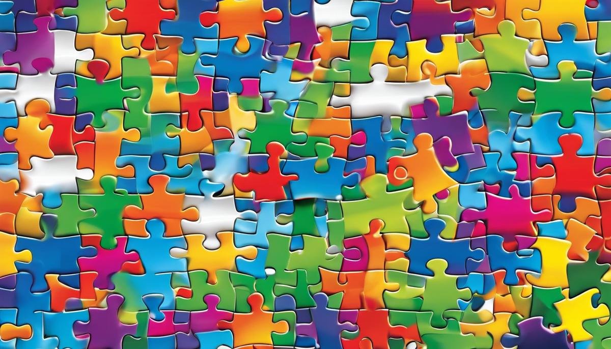 An image depicting various colorful puzzle pieces coming together to form the word 'ASD,' representing the unity and collaboration in finding new therapies for Autism Spectrum Disorder.