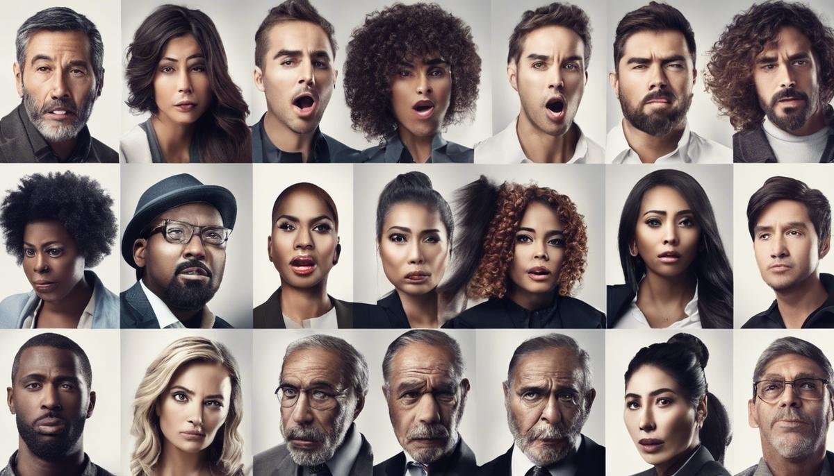An image illustrating people displaying various facial expressions, showcasing the silent language of communication.