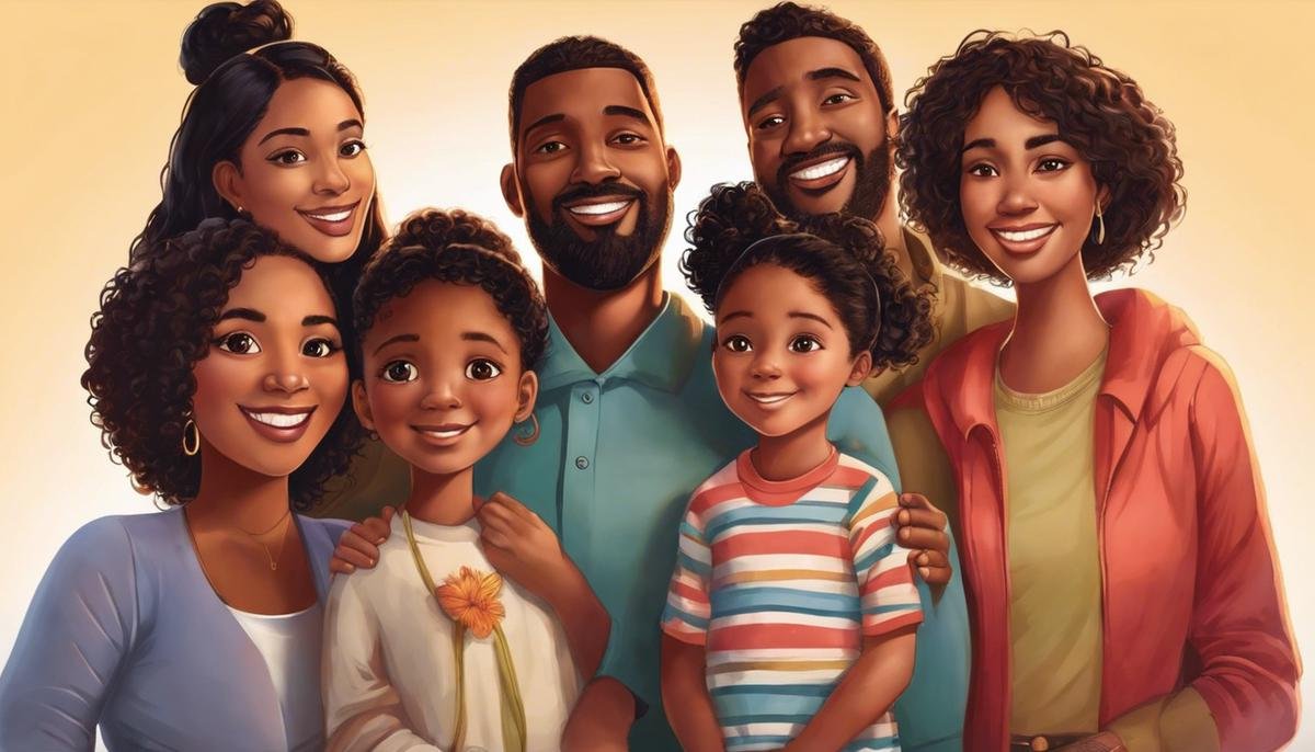 Illustration of a diverse family standing together, representing the importance of understanding and support within a family.