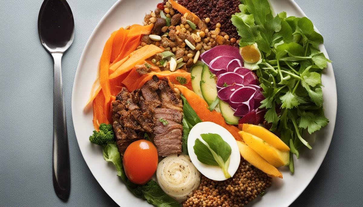 Image description: A diverse plate of food with various colors and textures, showcasing dietary diversity.