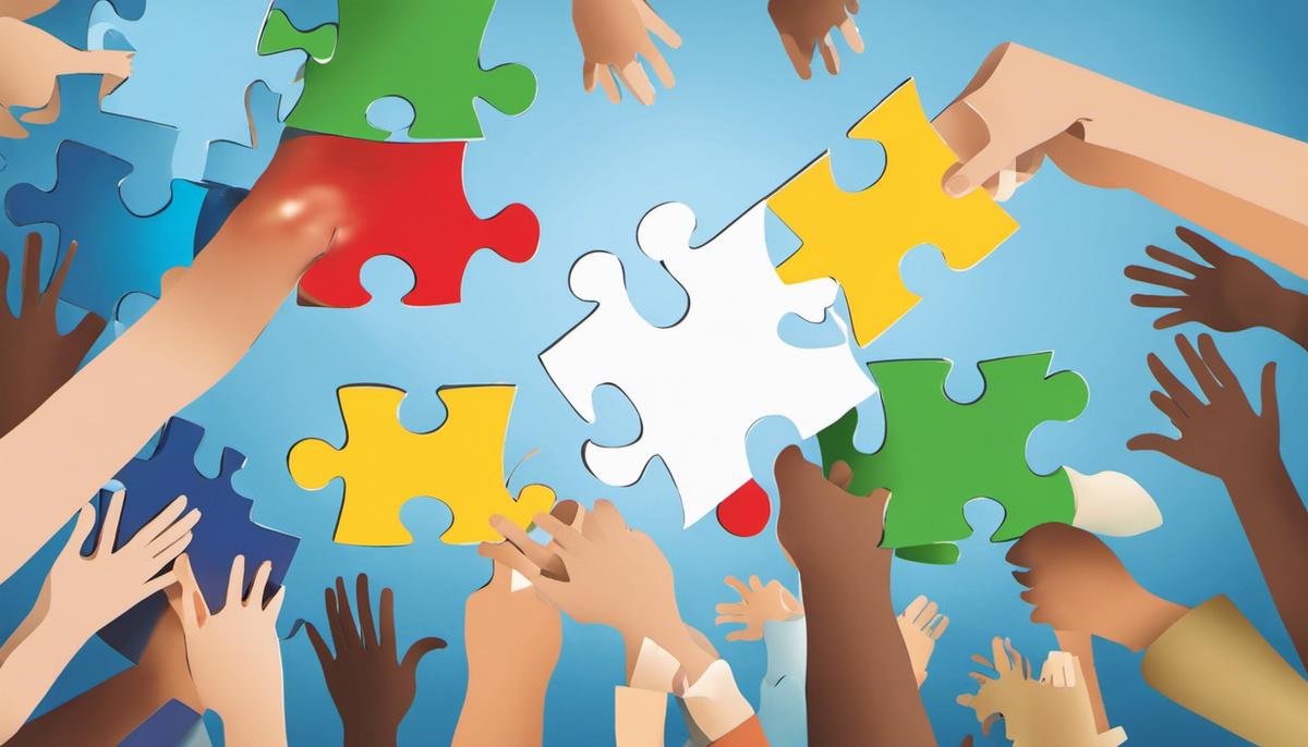 Image illustrating governmental aids for autism, showing hands reaching for support with a puzzle piece symbolizing autism.