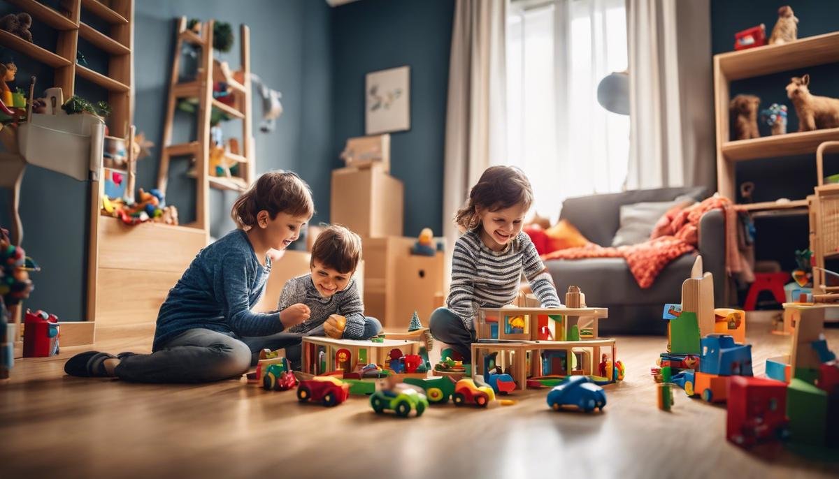 Image of a happy family playing together with toys, representing a hoarding-friendly environment for an autistic child.