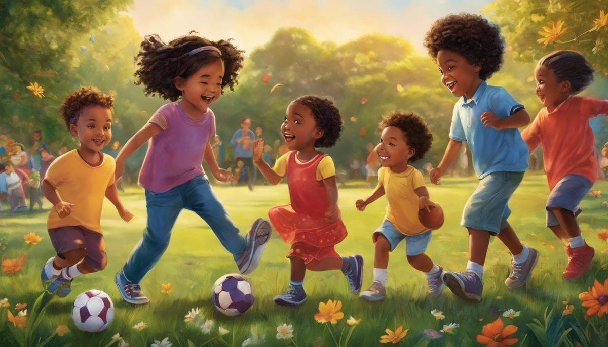 Image depicting a diverse group of children playing happily together, symbolizing inclusion and belonging in a safe family environment