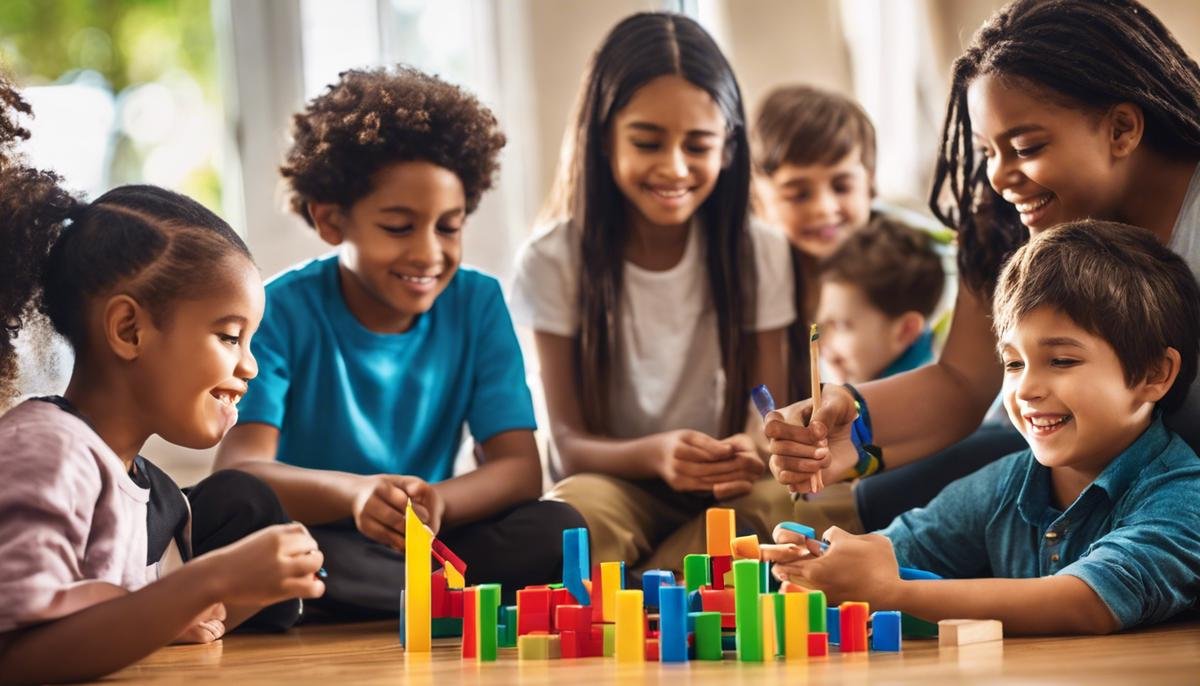 An image showing a diverse group of children engaging in activities together, representing inclusivity and support for children with autism tics and repetitive behaviors.