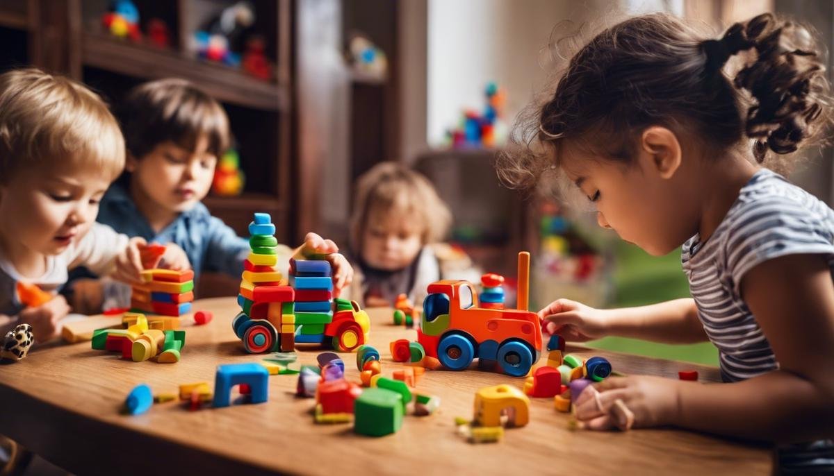 Image of children playing with toys, representing the impacts of repetitive play on the developmental progress of autistic children.