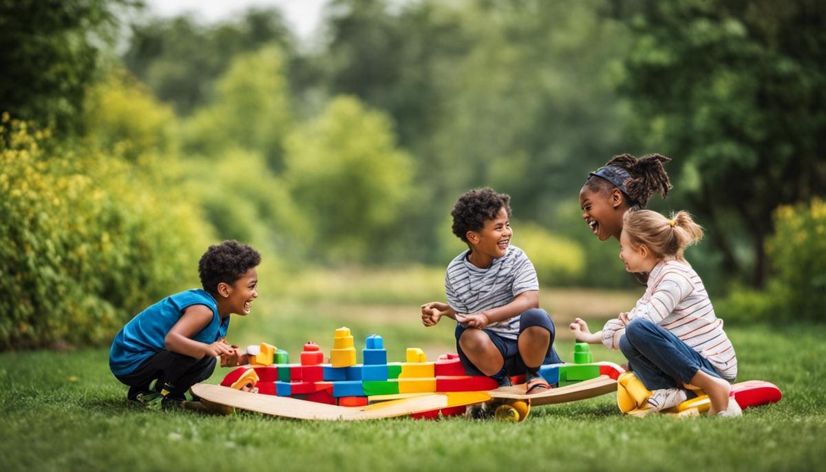 An image showing children with autism playing together and smiling, promoting inclusivity and acceptance.