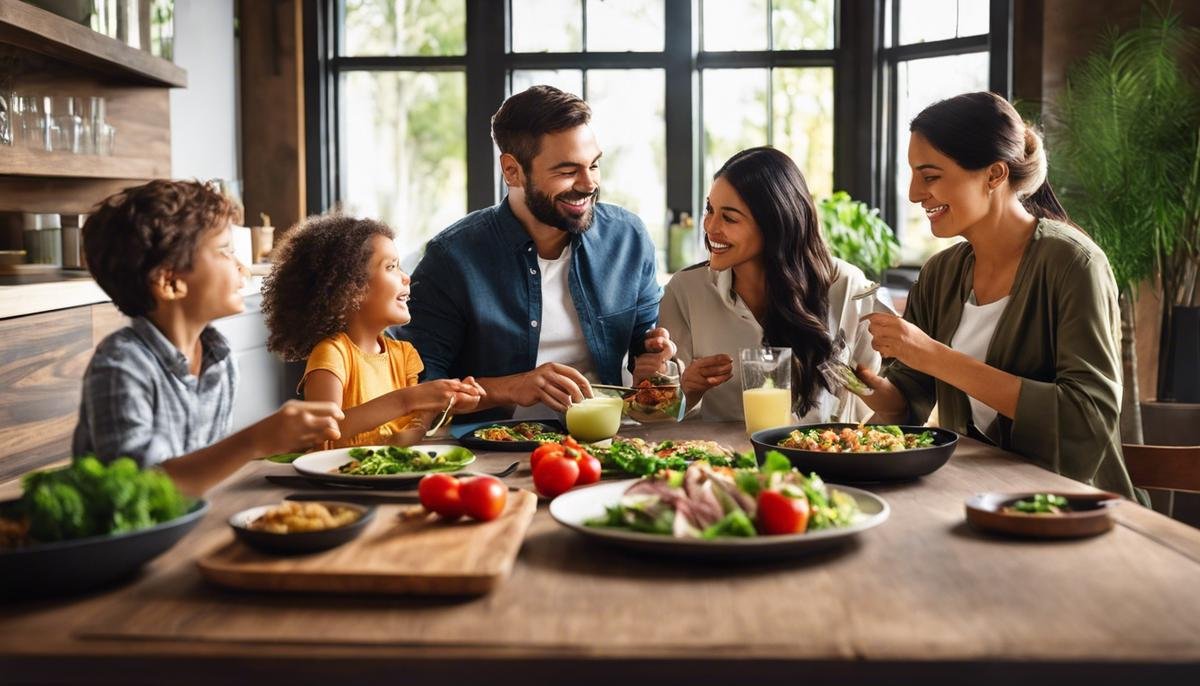 A family sitting at a table, enjoying a nutritious ketogenic meal