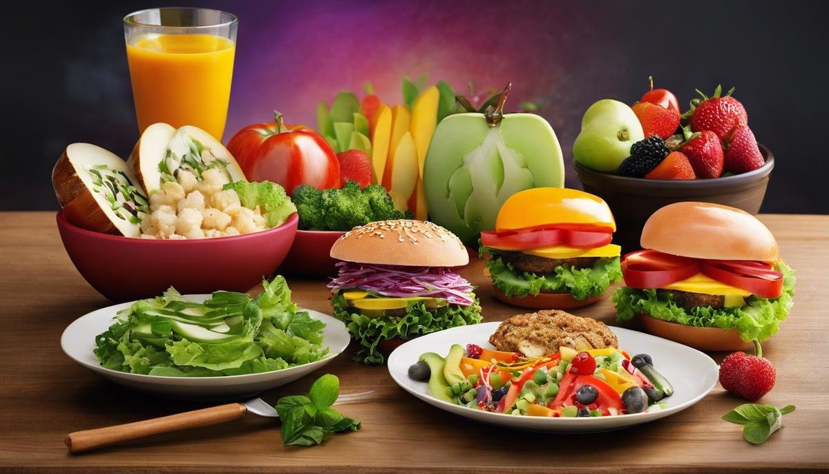 A colorful image of various healthy meal options for children