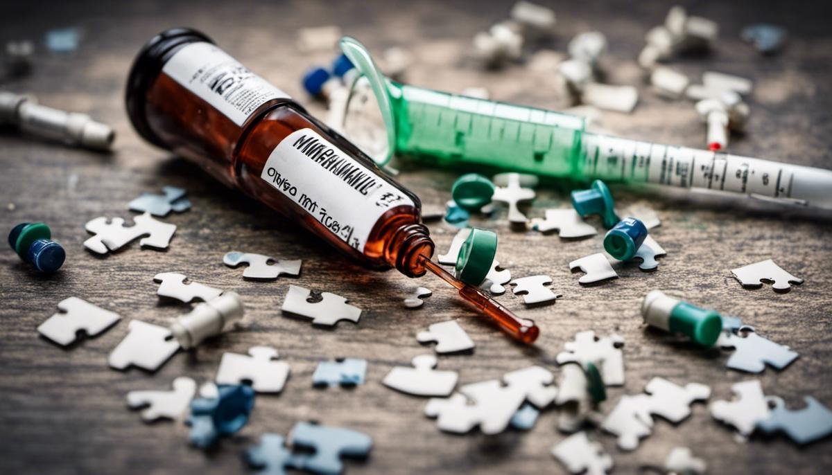 Image illustrating the persistence of the MMR vaccine myth, depicting a broken syringe and scattered puzzle pieces indicating the misinformation and confusion surrounding the topic.