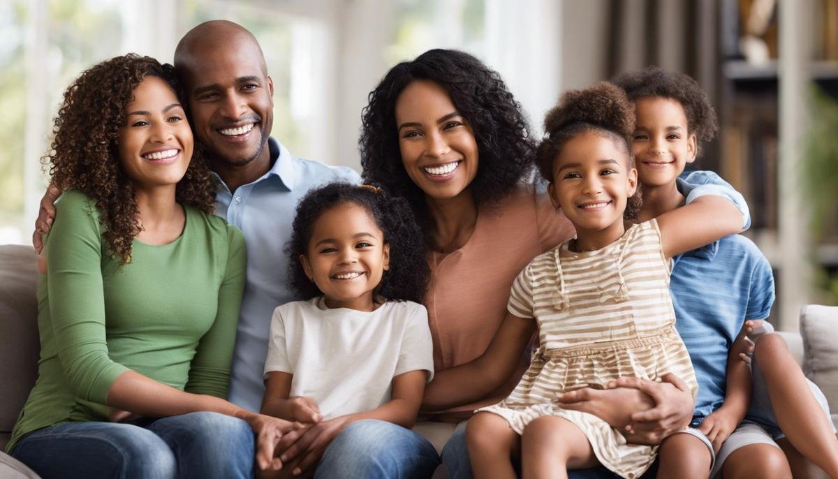 A diverse family engaging in nonverbal communication, with smiling faces and open body language.