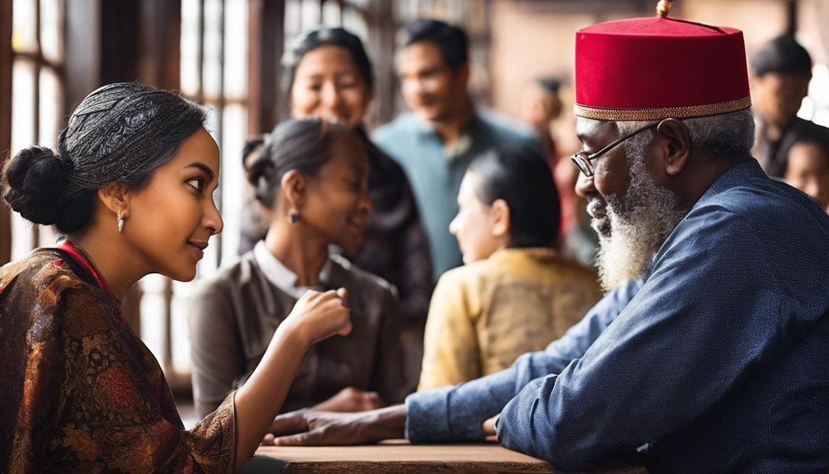 Image depicting people from different cultures interacting nonverbally, showcasing the importance of understanding personal space and touch differences