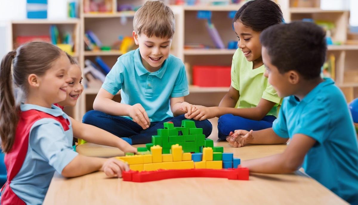 A group of children with autism engaged in occupational therapy activities, showcasing their joy and progress in a supportive environment.