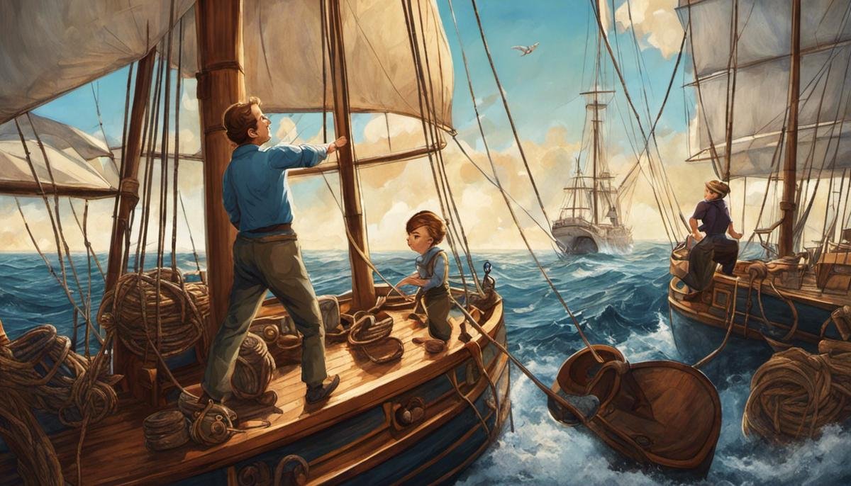 Illustration of a parent juggling multiple tasks while sailing a ship.