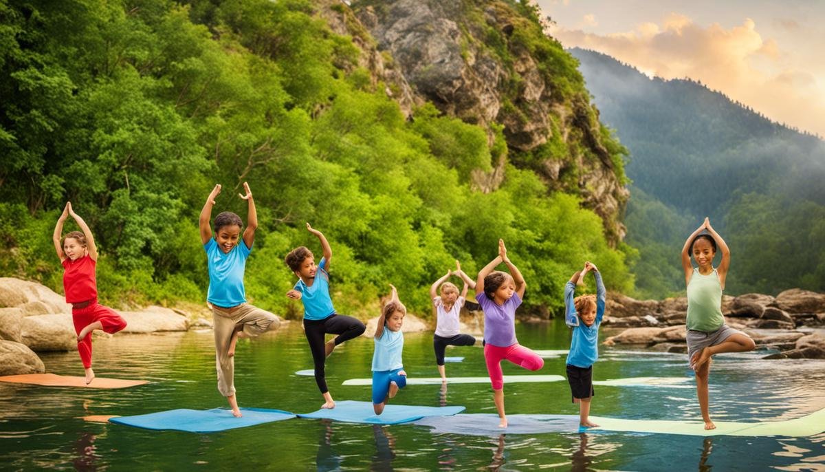 Image depicting children engaged in various physical activities, including yoga, swimming, hiking, martial arts, and dance. This image highlights the inclusive nature of physical activities for autistic children.