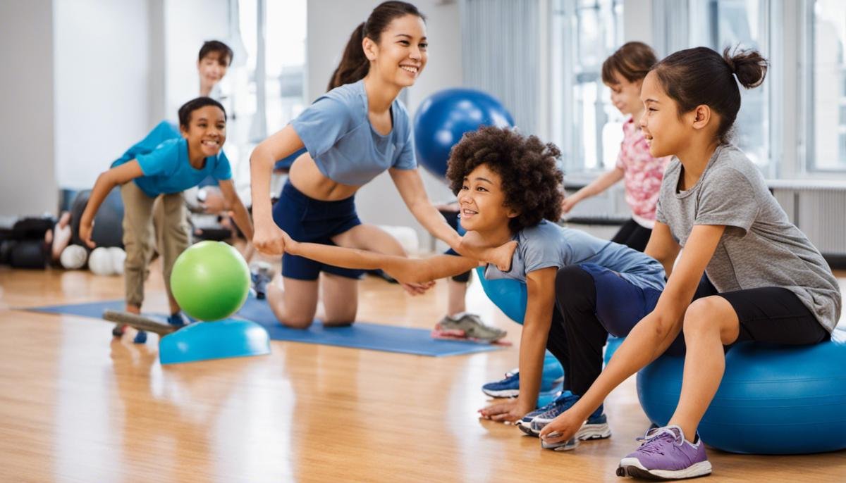 A group of children with Autism engaging in physical therapy exercises