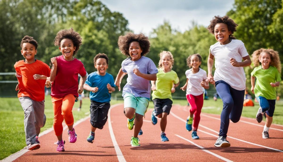 Image of diverse group of children engaging in physical activities, representing the power of support and resources in fostering physical activity for autistic children.