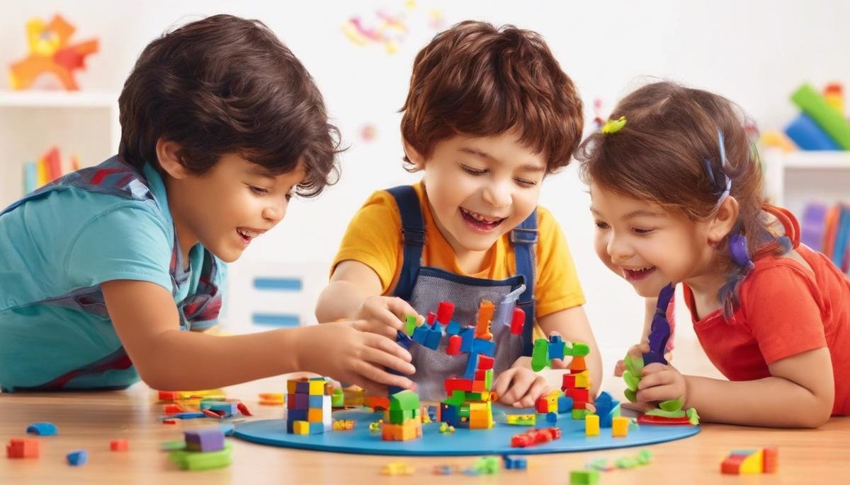 A group of children with Autism Spectrum Disorder playing together happily