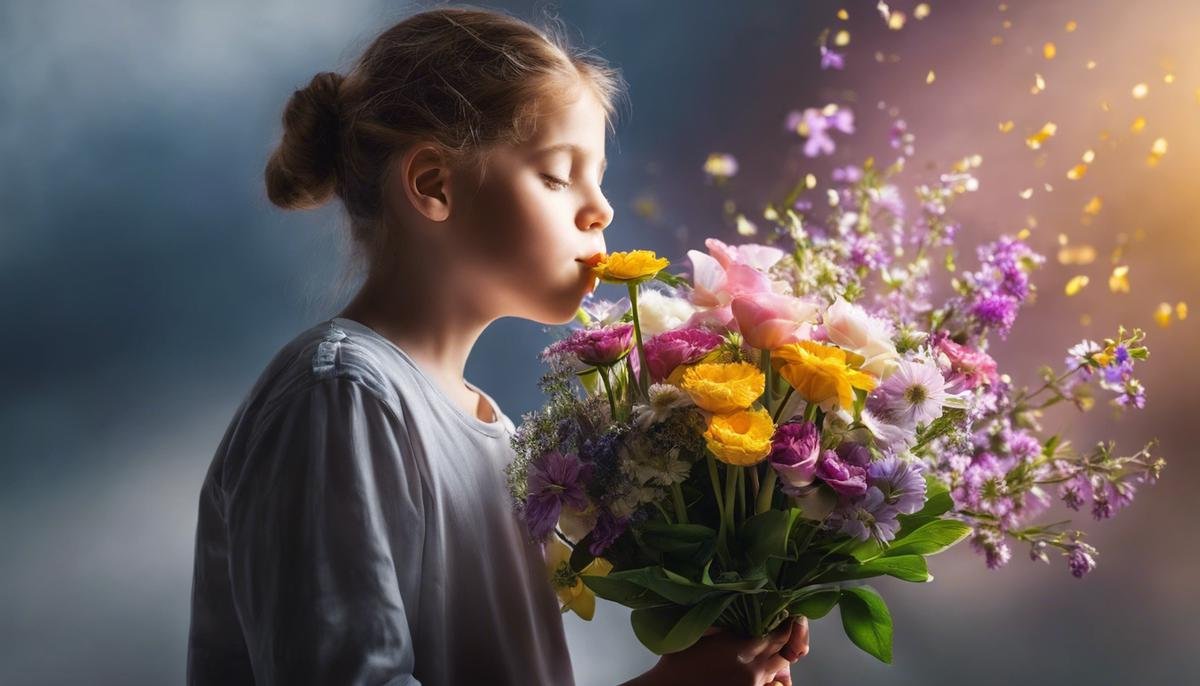 Image of a person smelling a flower bouquet, illustrating the connection between smell and emotions for individuals with autism.