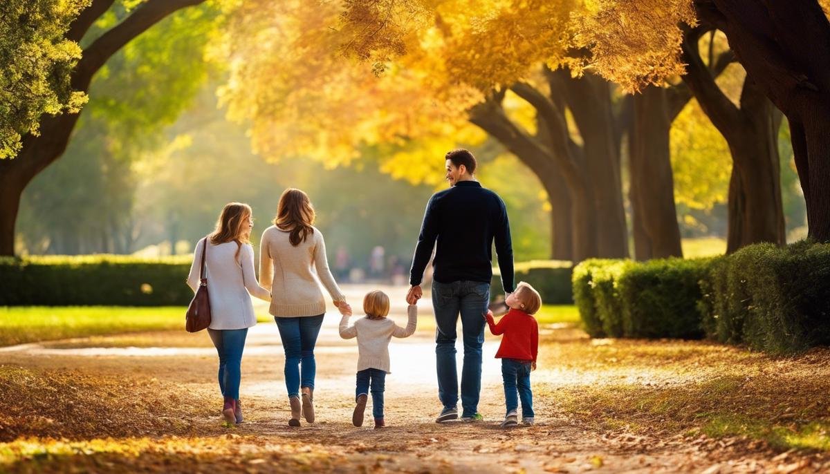 Image depicting a family using discreet signals to communicate scent sensitivity during a visit to a park.