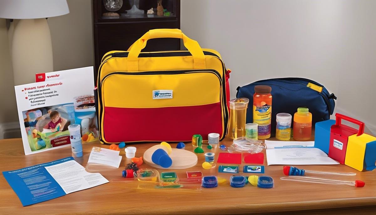Image of a sensory toolkit with various items like earplugs, tactile objects, and visual aids that can enhance communication and preparedness for emergencies for individuals with sensory processing differences.