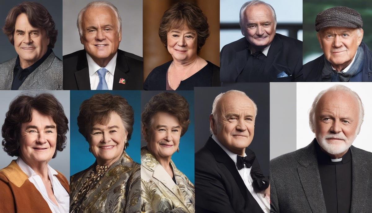 Collage of images featuring the seven inspirational figures mentioned in the text: Dan Aykroyd, Susan Boyle, J-Mac, Greta Thunberg, Temple Grandin, Dr. Vernon Smith, and Sir Anthony Hopkins.