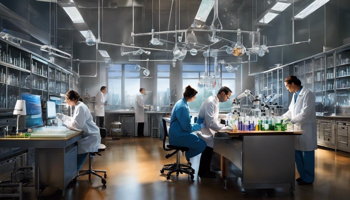 An image depicting scientists working together in a laboratory, symbolizing the collaborative approach in SFARI's Autism research.