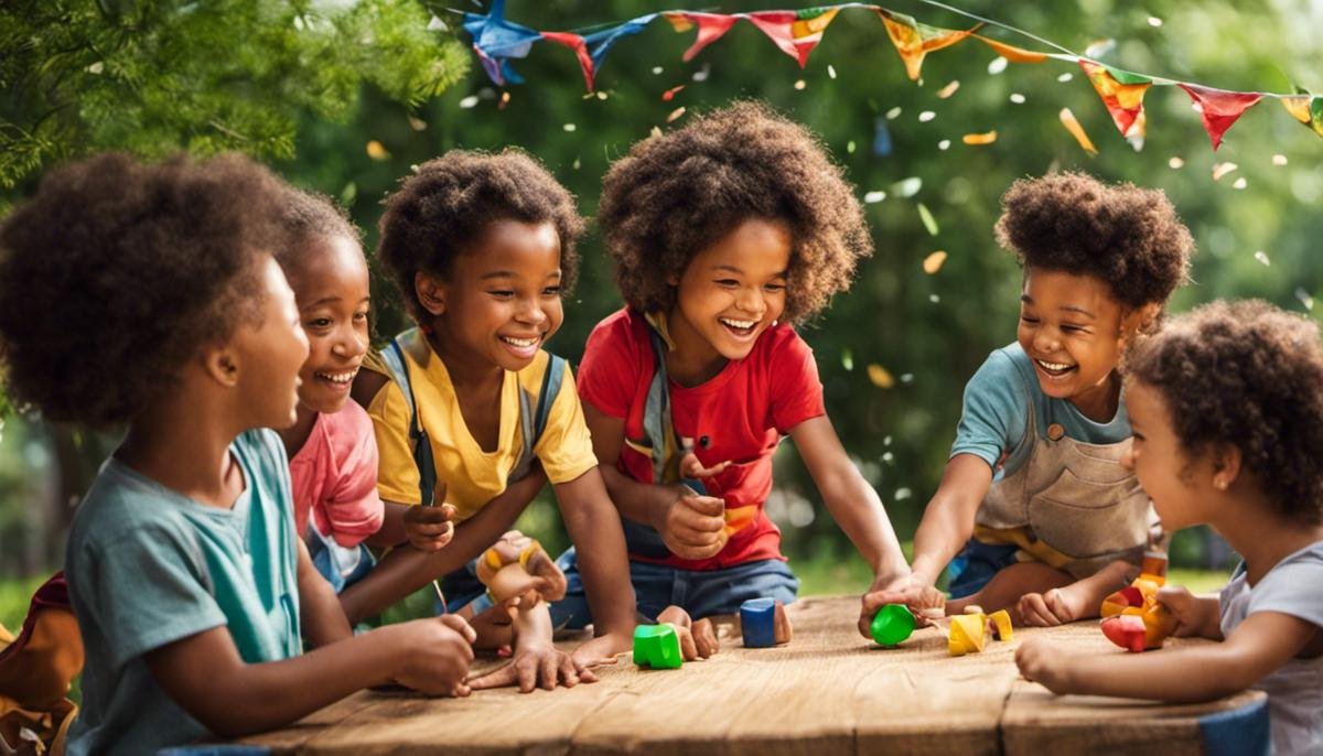 A diverse group of children happily interacting and playing together.