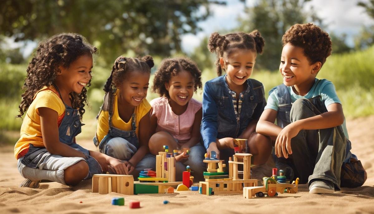 An image of a diverse group of children playing together happily.
