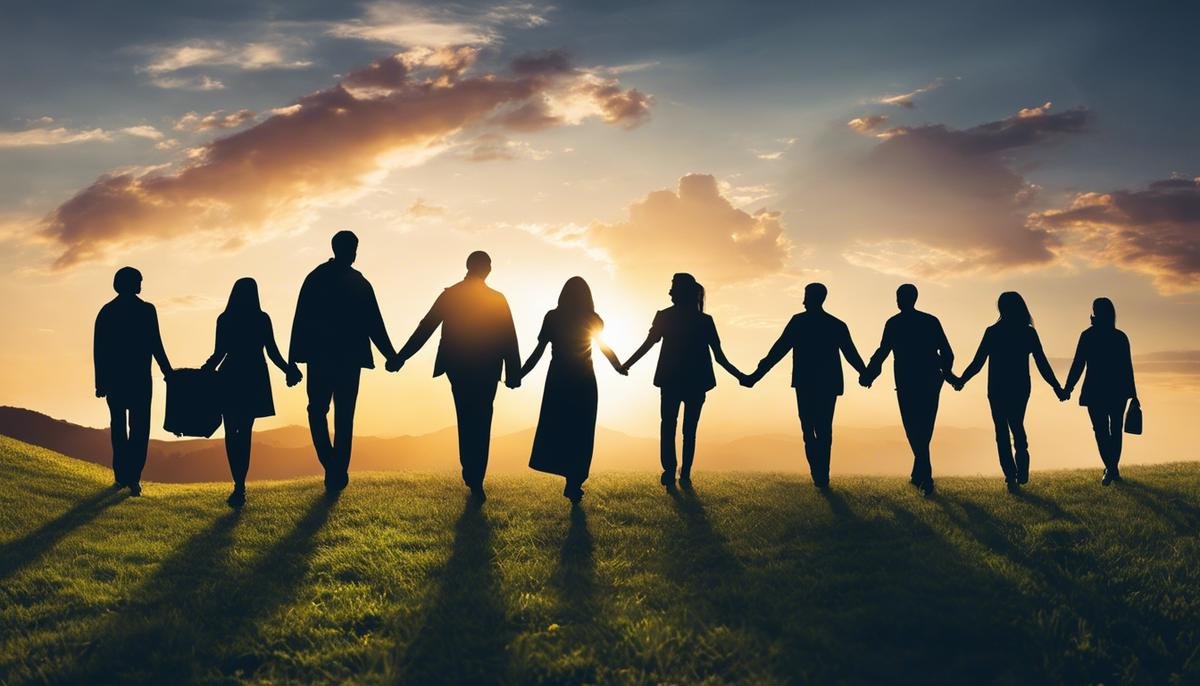 Image description: A diverse group of people holding hands, symbolizing support networks for family GPS tracking.