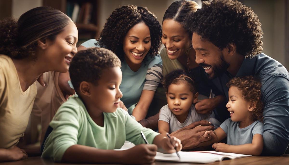 Image depicting a diverse group of parents supporting each other through various resources.
