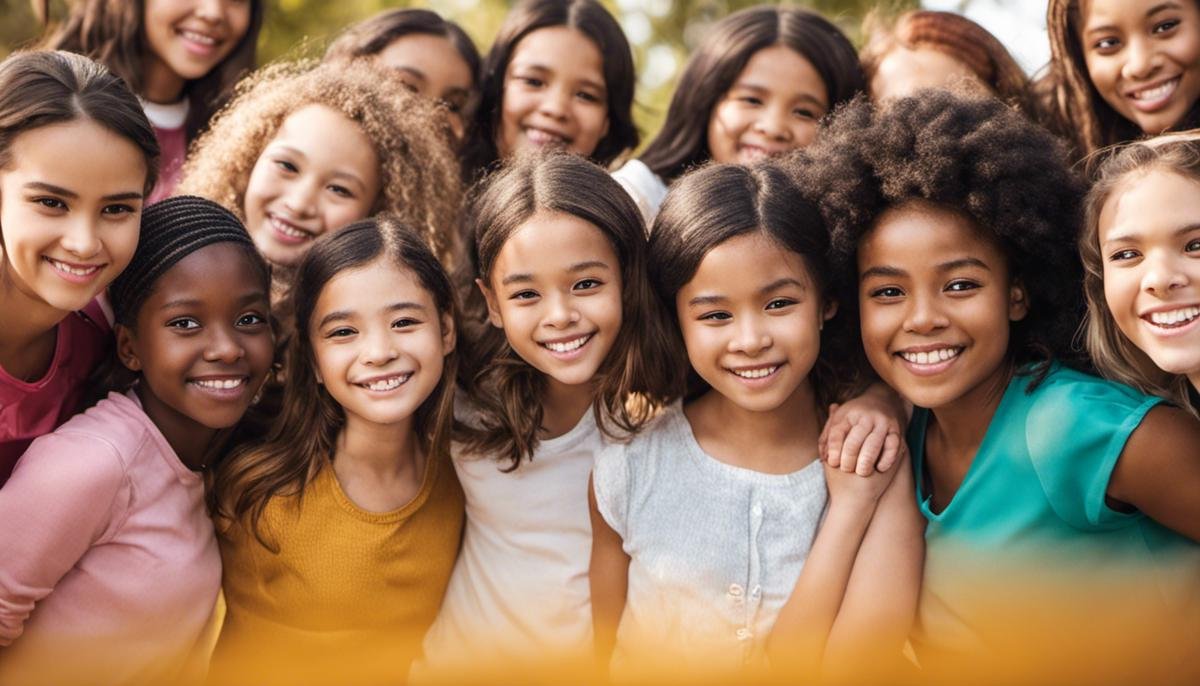 Image showing a group of diverse girls supporting each other, representing the concept of support strategies for girls with autism.