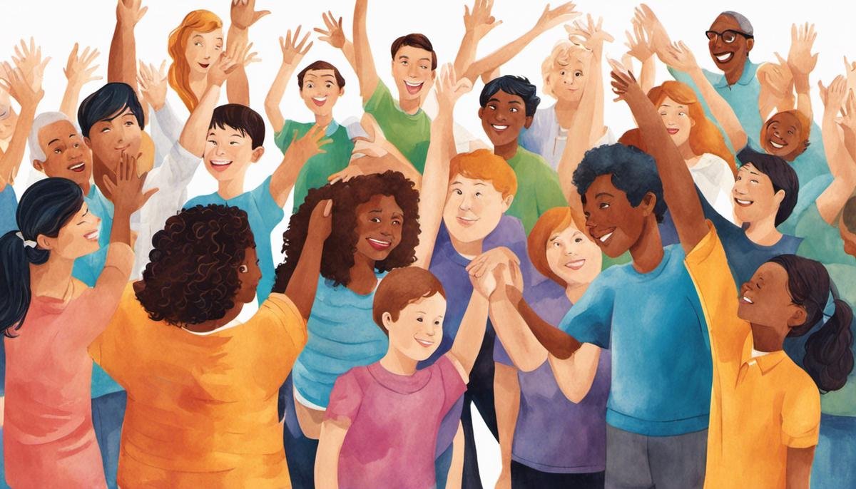 Illustration of a diverse community holding hands, symbolizing support and acceptance for individuals with autism.