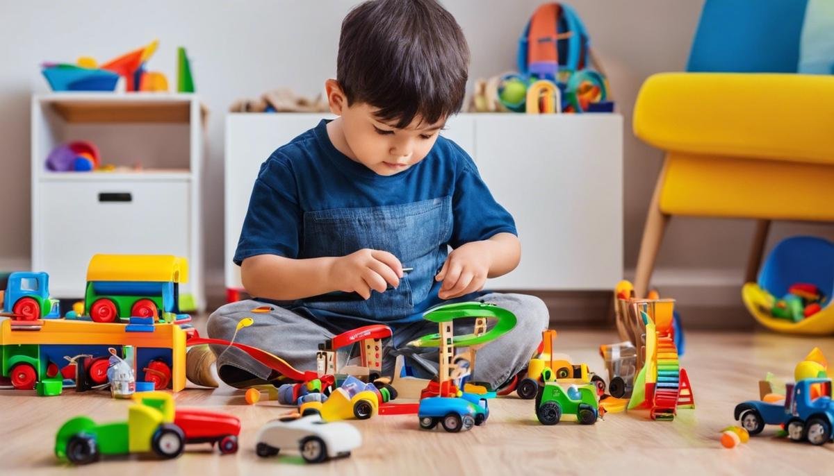 An image showing a child with Autism Spectrum Disorder organizing their toys