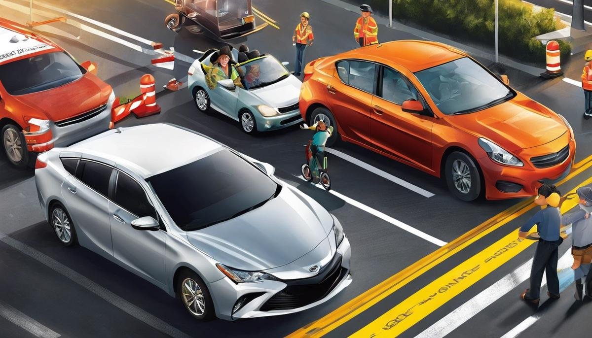 Illustration of a family practicing traffic safety measures