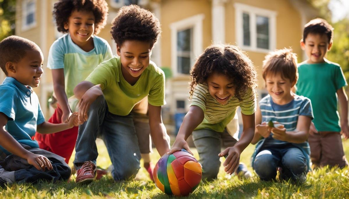 Image of a diverse group of children playing joyfully, symbolizing the understanding and support for children with autism.