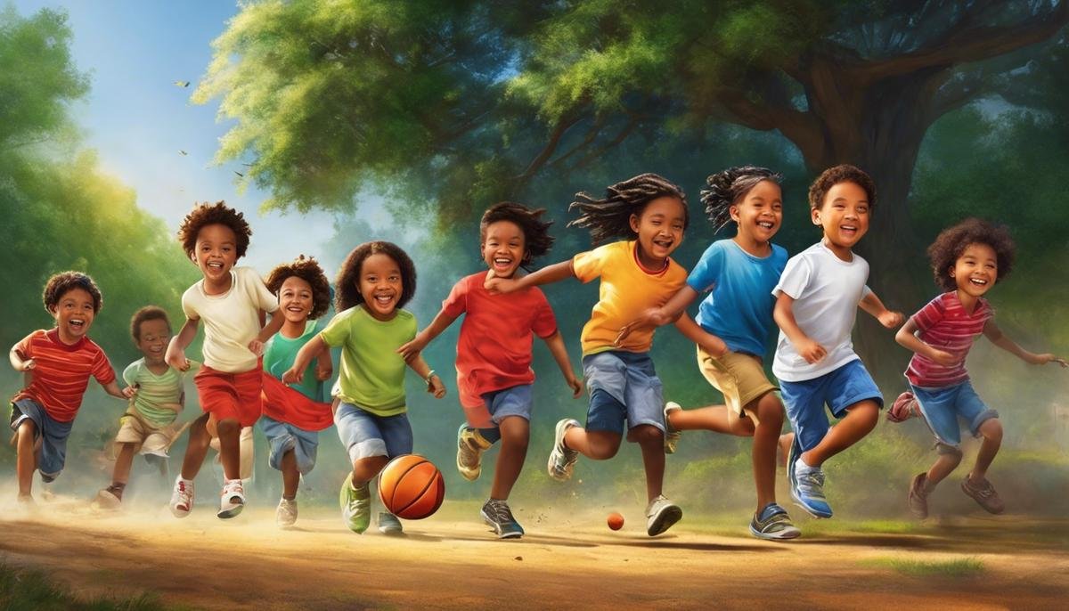 An image depicting a group of diverse children playing together happily.