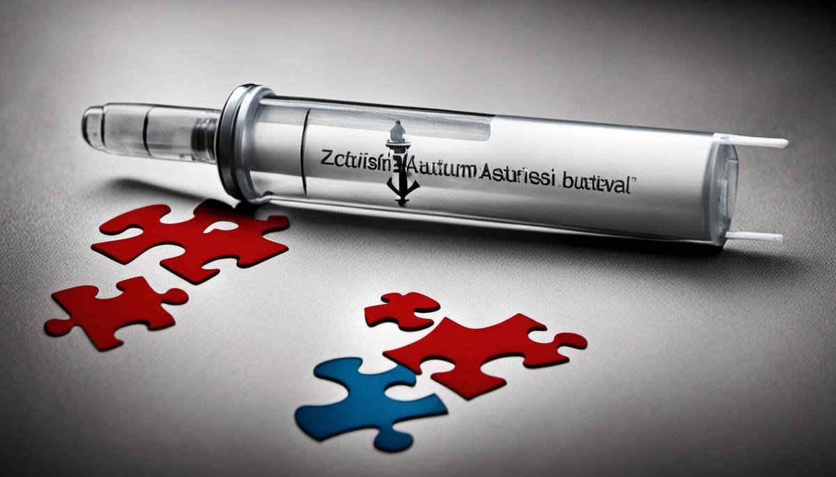 Image depicting a vaccine syringe and a crossed out puzzle piece, indicating the debunked myth of vaccines causing autism.