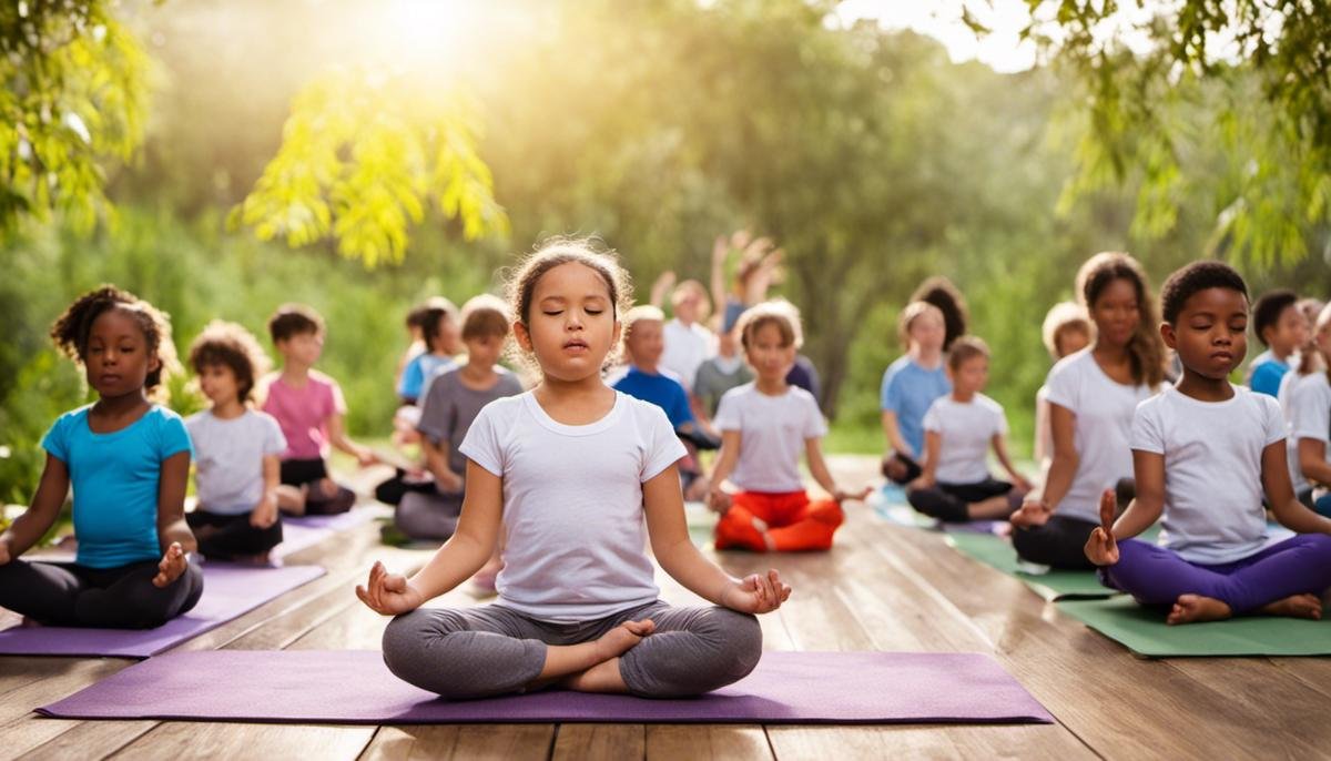 Image of children with autism participating in yoga and mindfulness activities.
