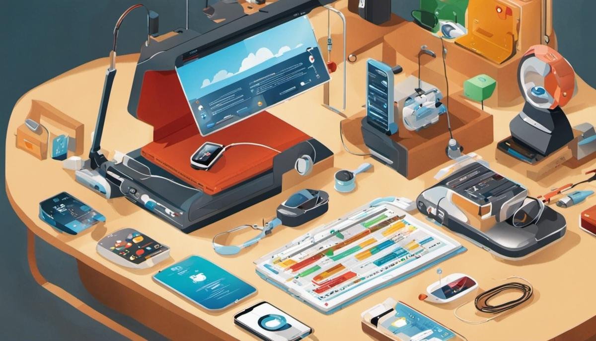 An image depicting various assistive technology tools like PECS, SGDs, and wearables, symbolizing their impact in improving the lives of individuals with Autism.
