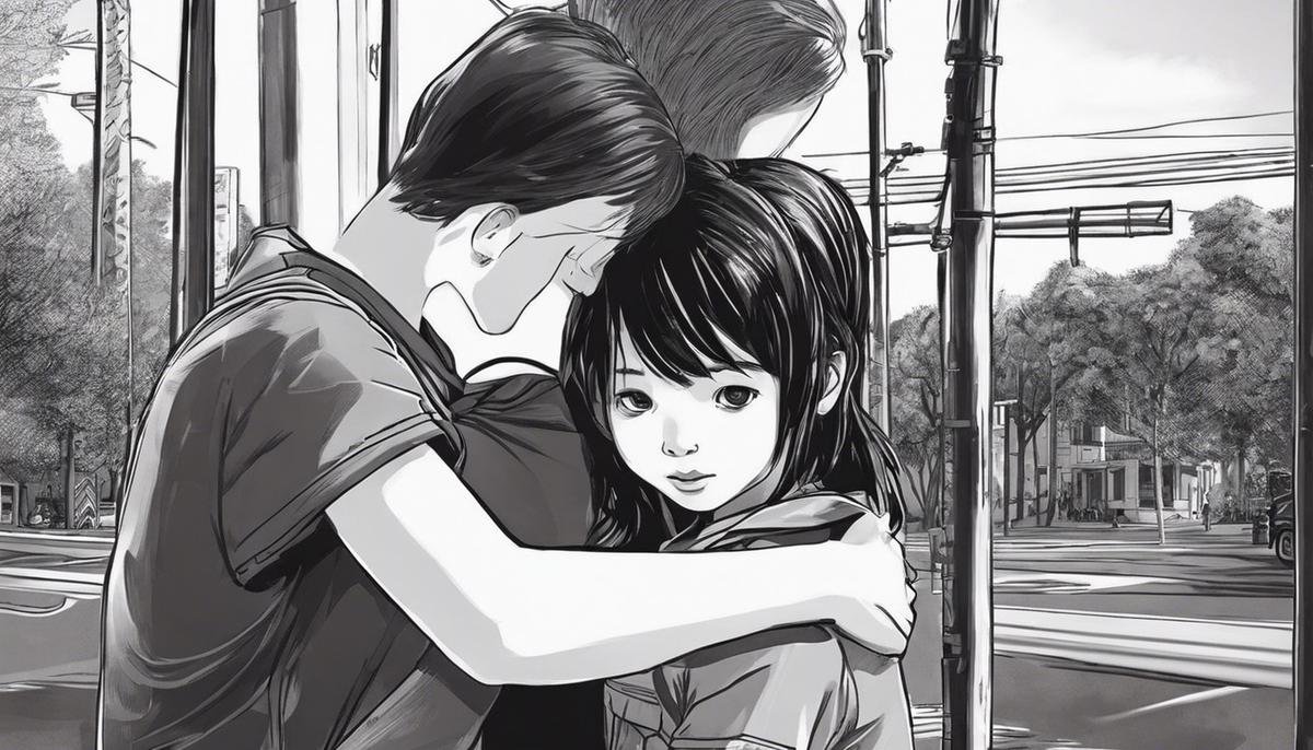 Illustration of two siblings hugging each other and offering support
