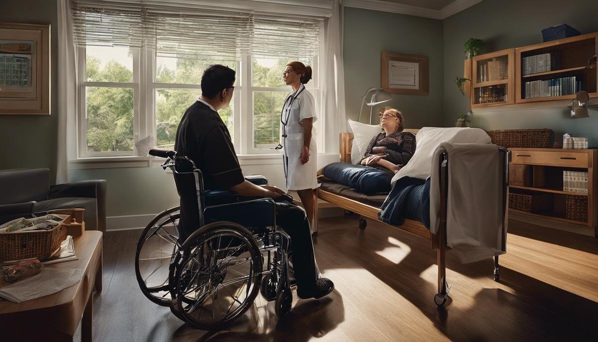 An image depicting a person with Autism receiving healthcare with support from healthcare professionals