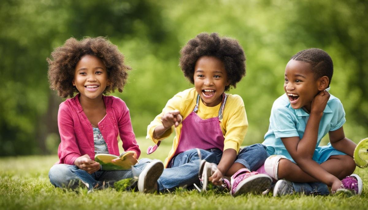 A diverse group of children playing together happily.