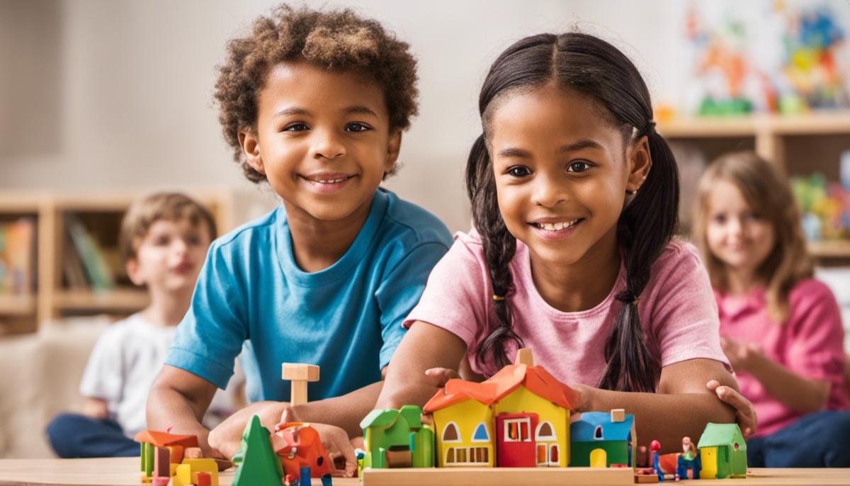 A diverse group of children playing and engaging in therapy, showing support and understanding for children with Autism Spectrum Disorders.