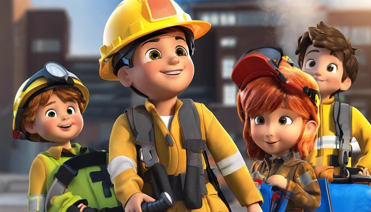 A group of children with autism engaging in safety activities, such as practicing fire drills and wearing seatbelts